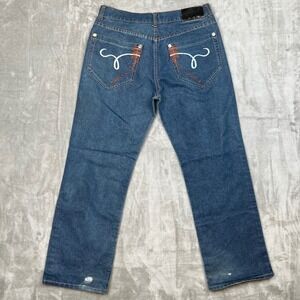 Vintage Chams Jeans Mens Size‎ 34 Blue Denim Straight Embroidered Pocket Jeans